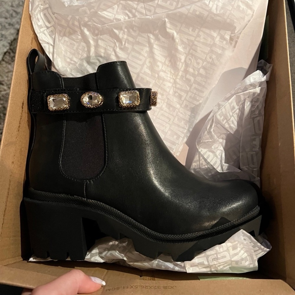 Black Ankle Boots with Embellished Strap